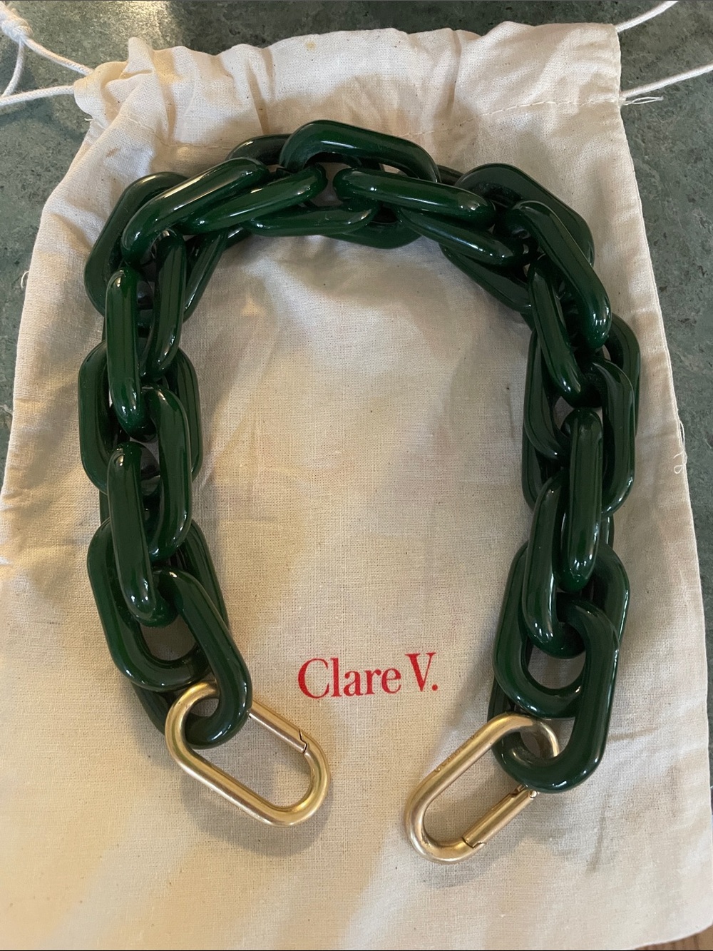 Clare V Dark Green Resin Chain Strap with Gold Hardware